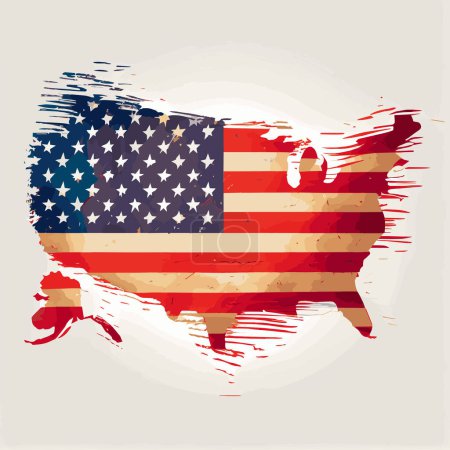 Illustration for Realistic abstract flag of USA in the form of a map of america, independence day of the country, national traditions - Vector illustration - Royalty Free Image