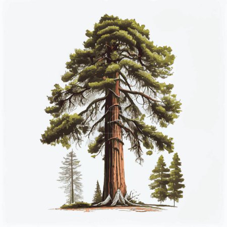 Téléchargez les illustrations : Arbre vert réaliste le plus haut du monde séquoia sur fond blanc - Illustration vectorielle - en licence libre de droit
