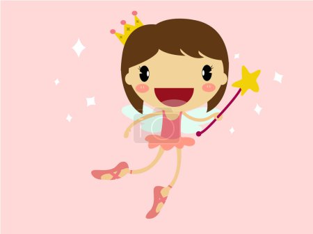 Illustration for Cute little ballerina with stars and wings, vector illustration - Royalty Free Image