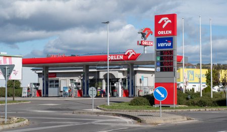 Photo for Zvolen, Slovakia - October, 8, 2023 : Orlen petrol station. Orlen S.A. is a Polish multinational oil refiner and petrol retailer. Gas station. Filling station. - Royalty Free Image