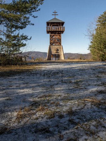 Wooden Lookout tower or observation tower Haj. Nova Bana. Slovakia.