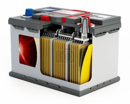 Photo for 3D illlustration of a generic car battery showing a portion of the battery interior structure. - Royalty Free Image