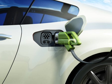 Téléchargez les photos : Chargement de la batterie de voiture électrique à la station de charge. Illustration 3D. - en image libre de droit