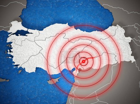 Foto de 3D illustration of major earthquake in south east region of Turkey. 3D illustration. - Imagen libre de derechos