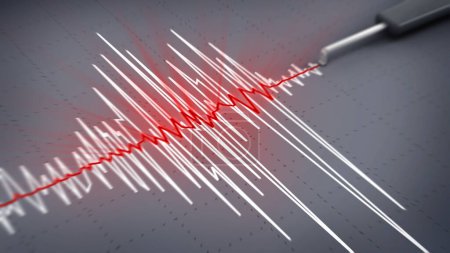 Foto de Seismic activity graph showing an earthquake. 3D illustration. - Imagen libre de derechos