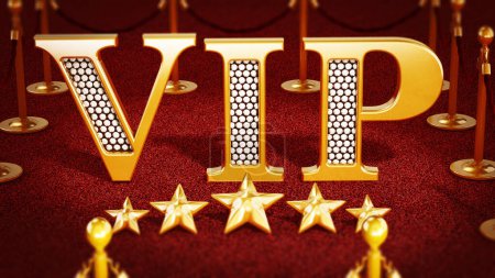 Foto de Texto de la sala VIP y cinco estrellas en alfombra roja. Ilustración 3D. - Imagen libre de derechos