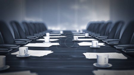 Photo for Monotone boardroom table image with DOF effect. 3D illustration. - Royalty Free Image