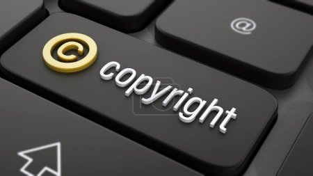 Copyright sign and text on black keyboard key. 3D illustration.