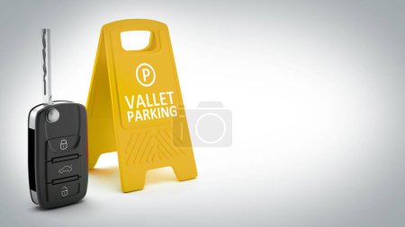 Photo for Car key and vallet parking board isolated on white background. 3D illustration. - Royalty Free Image