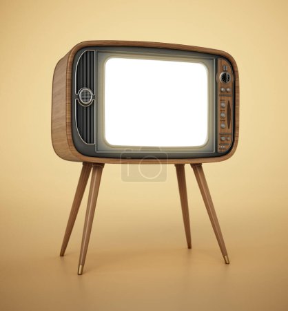 Foto de Televisión analógica retro aislada sobre fondo amarillo. Ilustración 3D. - Imagen libre de derechos