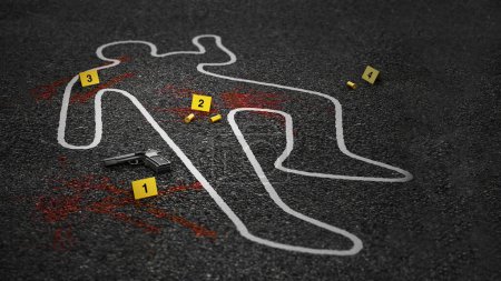 Escena del crimen de un caso de asesinato. Ilustración 3D
.