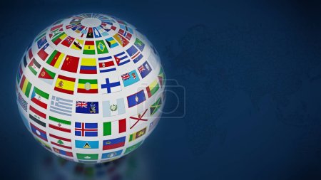 Photo for Country flags around the globe on blue background. 3D illustration. - Royalty Free Image