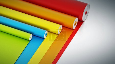 Vibrant colored adhesive films isolated on white background. 3D illustration.