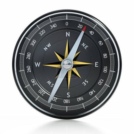 Téléchargez les photos : Compas de navigation analogique vintage isolé sur fond blanc. Illustration 3D. - en image libre de droit