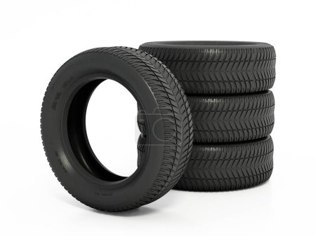 Generic car tyres isolated on white background. 3D illustration.