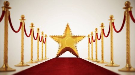Photo for Star, red carpet and velvet ropes isolated on white background. 3D illustration - Royalty Free Image