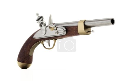 Photo for Flintlock pistol isolated on white background. 3D illustration. - Royalty Free Image