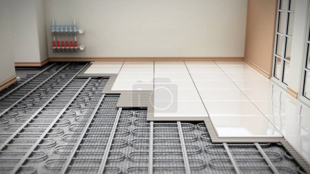 Téléchargez les photos : Système de chauffage au sol détail structurel. Illustration 3D
. - en image libre de droit