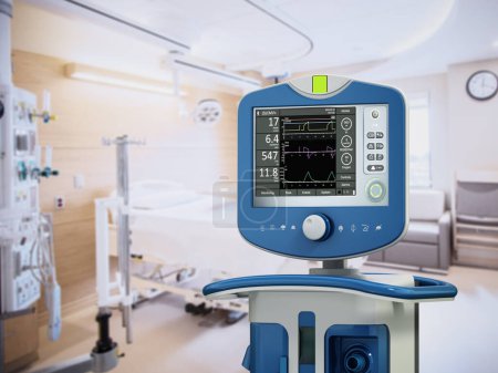 Appareil de ventilation médicale dans la chambre d'hôpital. Illustration 3D.