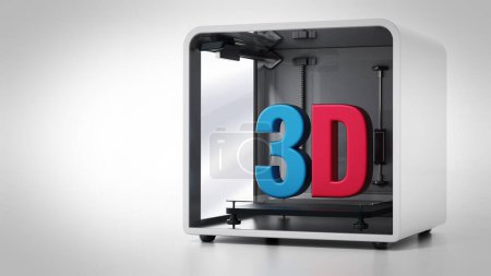 Foto de Impresora 3D aislada sobre fondo blanco. Ilustración 3D
. - Imagen libre de derechos