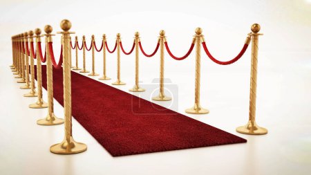 Téléchargez les photos : Cordes de velours et barrières dorées le long du tapis rouge. Illustration 3D
. - en image libre de droit