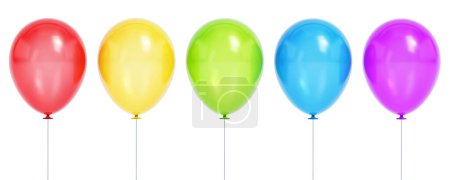 Téléchargez les photos : Groupe de ballons volants colorés sur fond blanc. Illustration 3D. - en image libre de droit