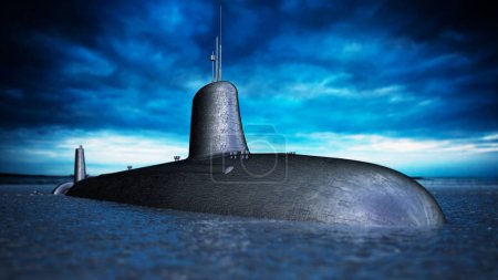 Téléchargez les photos : Sous-marin militaire à la surface des mers. Illustration 3D. - en image libre de droit