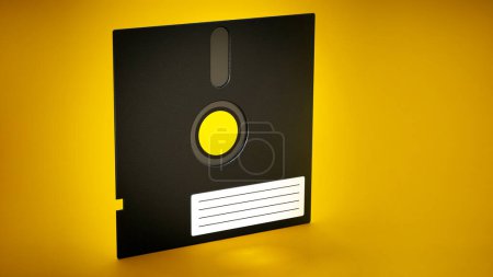 Téléchargez les photos : Disque souple de 5,25 pouces isolé sur fond jaune. Illustration 3D
. - en image libre de droit