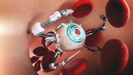 Photo for Medical nano robot inside human vein. 3D illustration. - Royalty Free Image