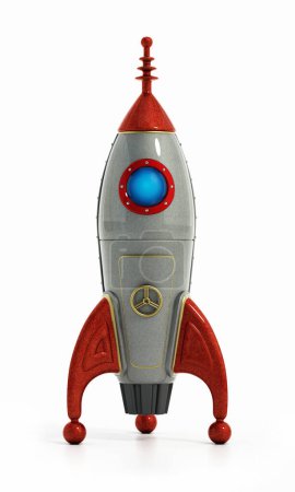 Photo for Retro rocketship isolated on white background. 3D illustration. - Royalty Free Image