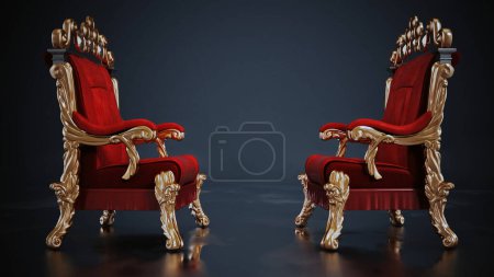 Photo for Opposing two thrones standing on black surface. 3D illustration. - Royalty Free Image