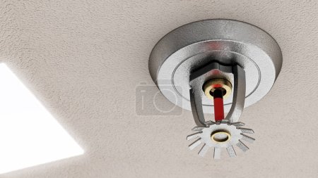 Photo for Fire sprinkler on the ceiling. 3D illustration. - Royalty Free Image