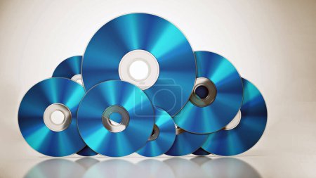 Photo for Bluray discs arranged as a cloud symbol. Data storage concept. 3D illustration. - Royalty Free Image