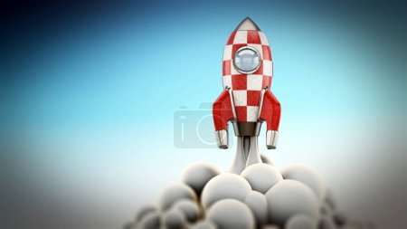 Photo for Vintage rocket ship launching to space. 3D illustration. - Royalty Free Image