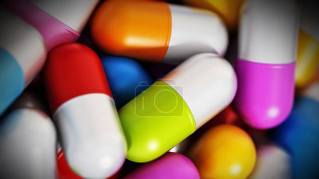 Photo for Stack of multi colored vitamin pills. 3D illustration. - Royalty Free Image