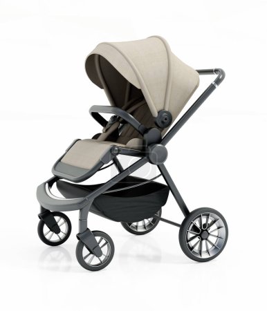 Generic baby stroller isolated on white background. 3D illustration.