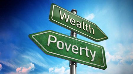 Téléchargez les photos : La richesse et la pauvreté pointent vers des directions opposées. Illustration 3D. - en image libre de droit