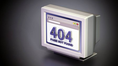 Retro monitor with 404 page not found connection error code on webpage. 3D illustration.