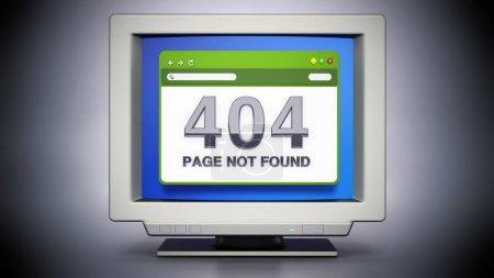 Monitor retro con página 404 no encontrado código de error de conexión en la página web. Ilustración 3D.