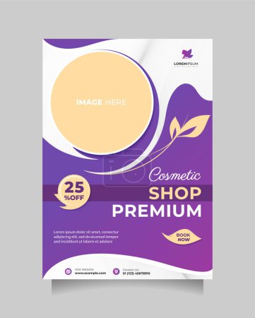 Illustration for Beauty cosmetic center template flyer and brochure with a4 size. Beautiful vector poster and banner design to promote cosmetics sale, beautician, healthy skin clinic, salon spa, natural product, etc - Royalty Free Image
