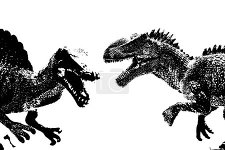 Photo for Dinosaur silhouette isolated on white background, model of spinosaurus and giganotosaurus toys - Royalty Free Image