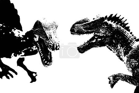 Photo for Dinosaur silhouette isolated on white background, model of spinosaurus and giganotosaurus toys - Royalty Free Image