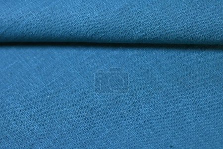 Foto de Azul verde cáñamo viscosa tela natural tela color, saco textura áspera del fondo abstracto de la moda textil - Imagen libre de derechos