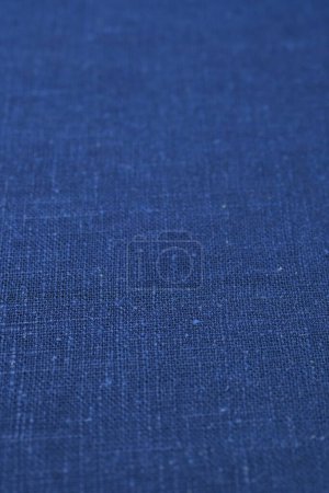 Foto de Azul cáñamo viscosa tela natural tela color, saco textura áspera del fondo abstracto de la moda textil - Imagen libre de derechos