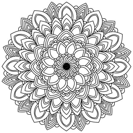 Ilustración de Mandala contorno con muchos pétalos, página para colorear para la ilustración vectorial creatividad - Imagen libre de derechos