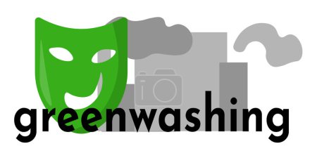 Greenwashing horizontal banner, environmentally unsafe production green masking information illustration, green mask vector illustration