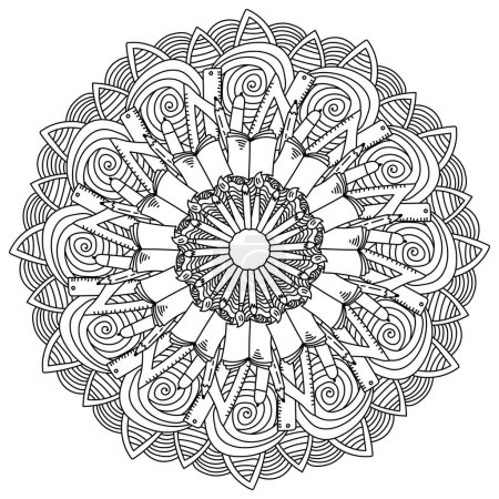 Illustration for Outline mandala on education and school theme, meditative coloring page with ornate patterns vector illustration - Royalty Free Image