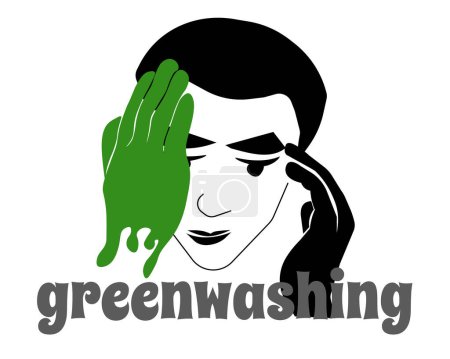 Illustration for Greenwashing concept, idea showing falsehood of environmental measures, man covers himself with green hand symbolism vector illustration - Royalty Free Image