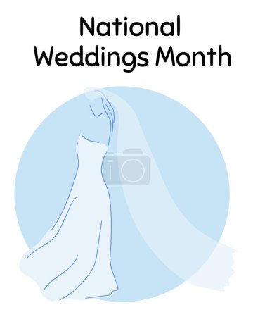 Téléchargez les illustrations : Mois national des mariages, illustration vectorielle d'affiche verticale avec la silhouette de la mariée - en licence libre de droit