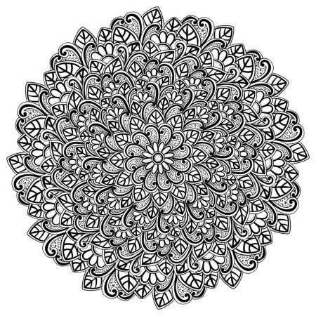 Illustration for Mandala doodle with flowers and leaves, fantasy coloring page vector illustration with swirls for activity - Royalty Free Image